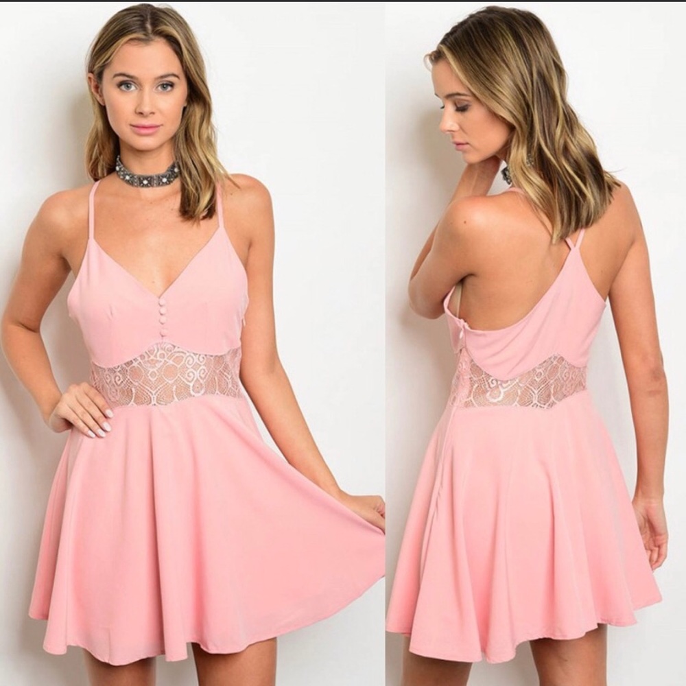 🔥🔥 Pink Dress with Lace Waist